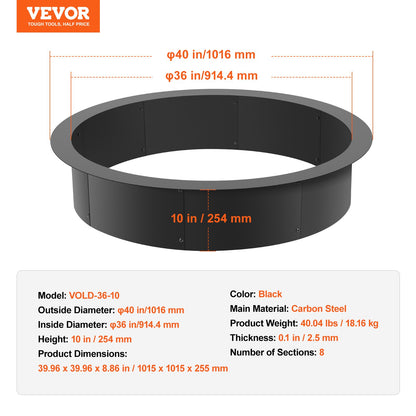 Fire Pit Ring, 40-Inch Outer/36-Inch Inner Diameter, 10inch Height 2.5mm Thick Fire Pit Insert, Heavy Duty Carbon Steel Liner DIY Campfire Ring above or In-Ground, for Outdoor Camping, Bonfires - Image 7