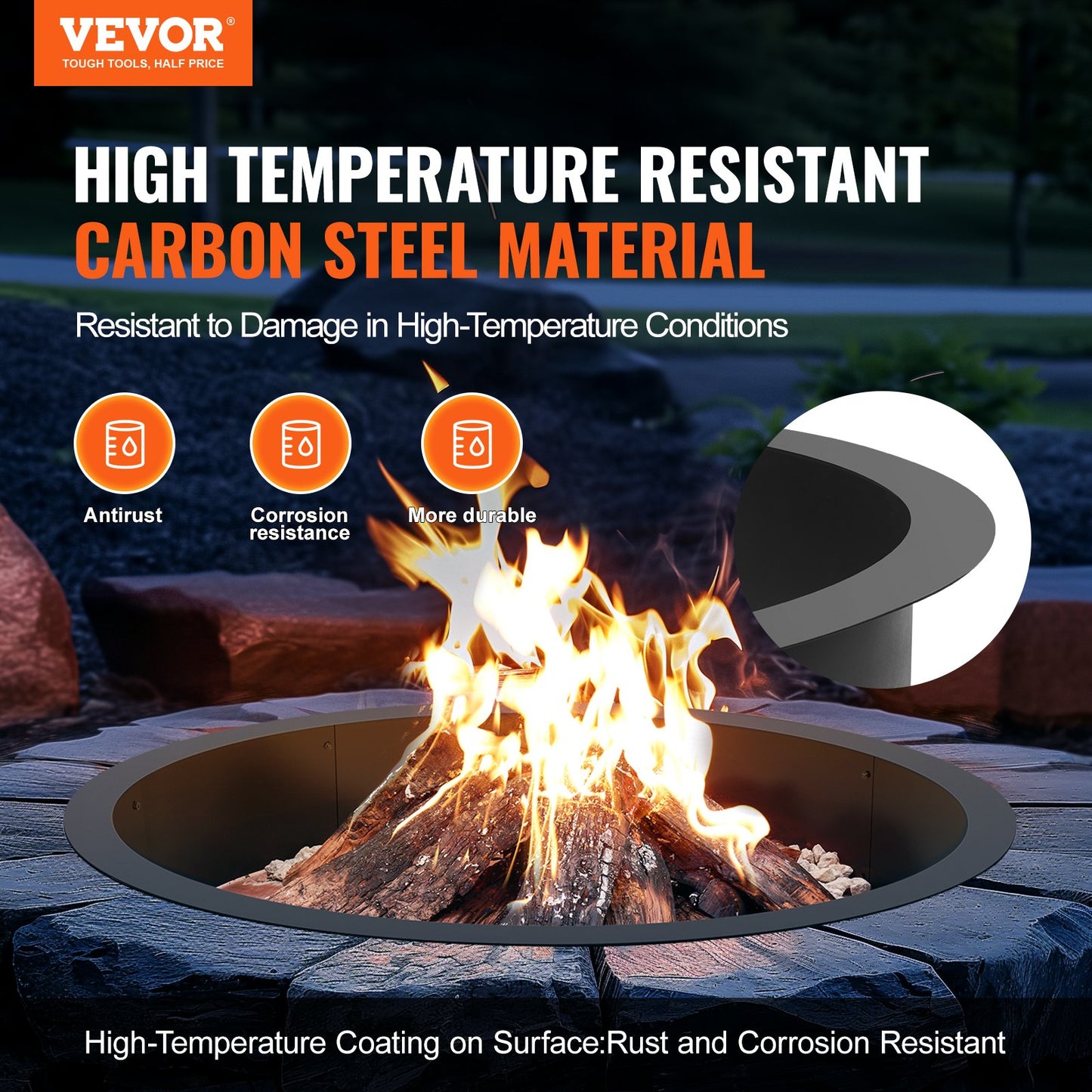 Fire Pit Ring Round Inner Steel Liner DIY Campfire Firepit - Image 2