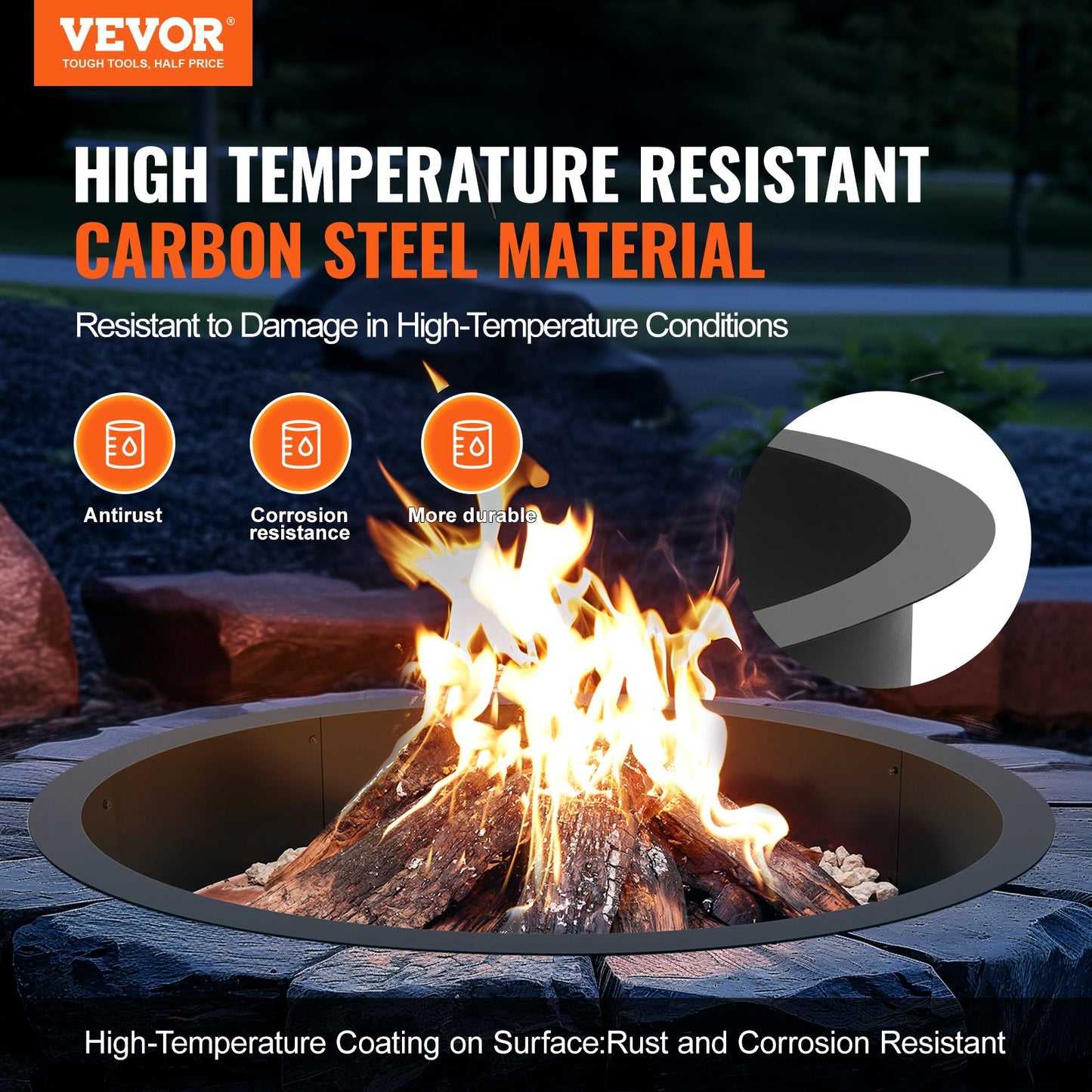 Fire Pit Ring Round 45 Inch Outer Steel Liner DIY Campfire Ring Firepit - Image 2