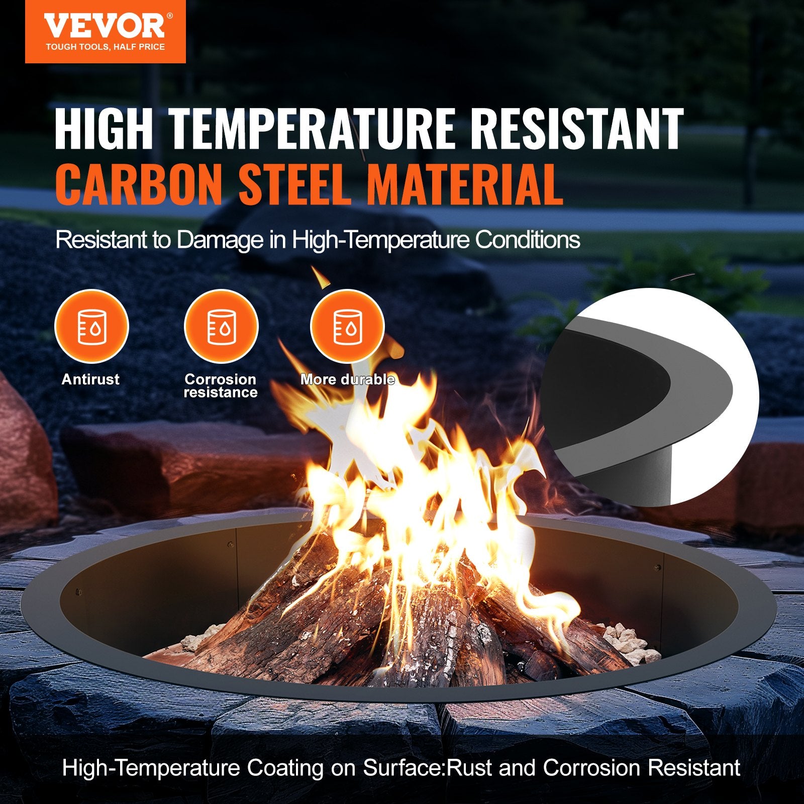 Fire Pit Ring Round 45 Inch Outer Steel Liner DIY Campfire Ring Firepit - Image 2