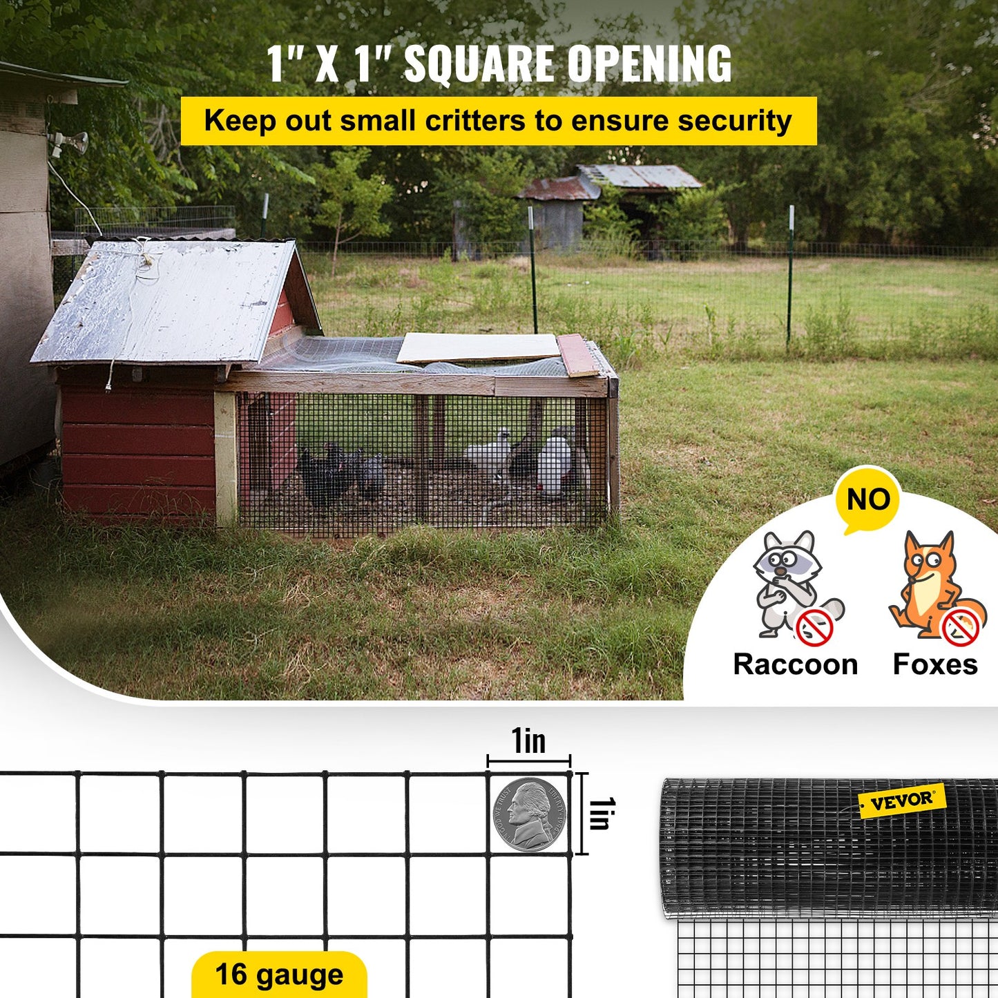 Hardware Cloth, 24\" x50\' & 1\"x1\" Mesh Size, Galvanized Steel Vinyl Coated 16 Gauge Welded Wire with A Cutting Plier & A Pair of Fabric Gloves, for Garden Fencing & Pet Enclosures, Black - Image 4