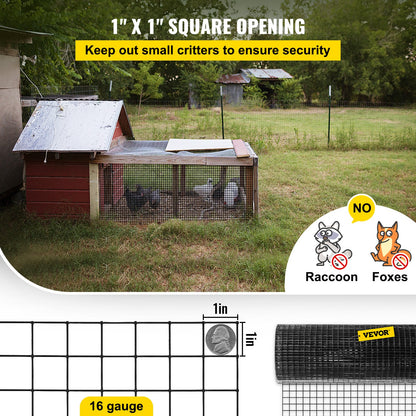 Hardware Cloth, 24\" x50\' & 1\"x1\" Mesh Size, Galvanized Steel Vinyl Coated 16 Gauge Welded Wire with A Cutting Plier & A Pair of Fabric Gloves, for Garden Fencing & Pet Enclosures, Black - Image 4