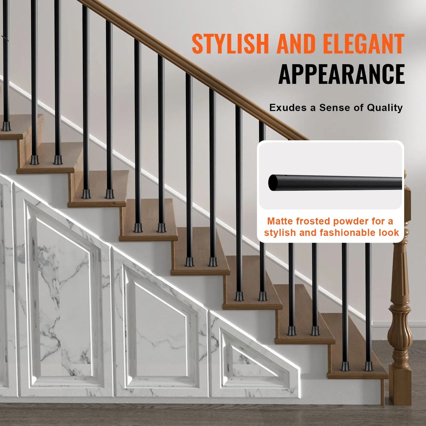Staircase Metal Balusters, 3/4'' Round x 32'' Long Aluminum Decorative Banister Spindles, 101 Pack Deck Baluster with Screws, Classic Hollow Deck Railing Satin Black Powder Coated for Porch - Image 4
