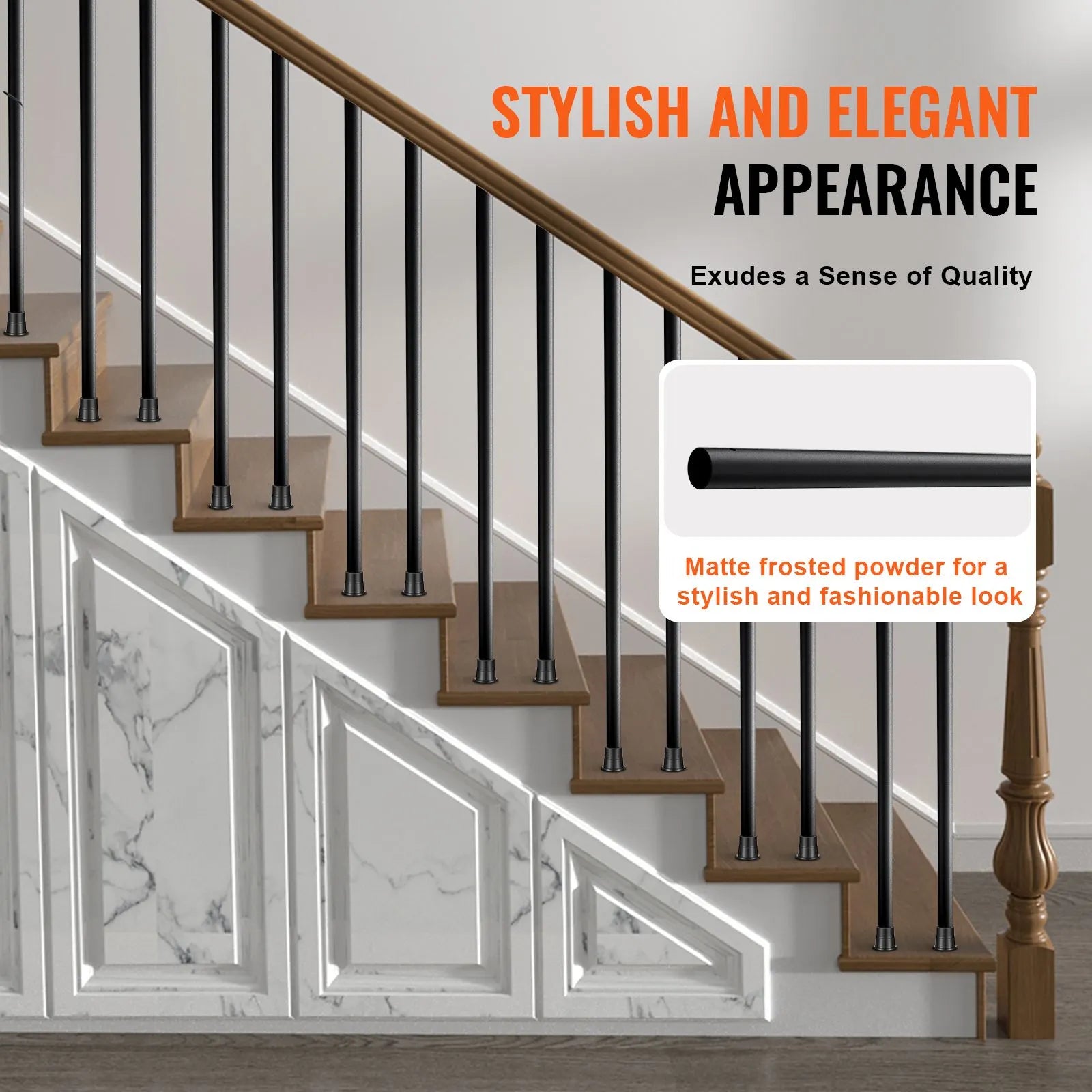 Staircase Metal Balusters, 3/4'' Round x 32'' Long Aluminum Decorative Banister Spindles, 101 Pack Deck Baluster with Screws, Classic Hollow Deck Railing Satin Black Powder Coated for Porch - Image 4