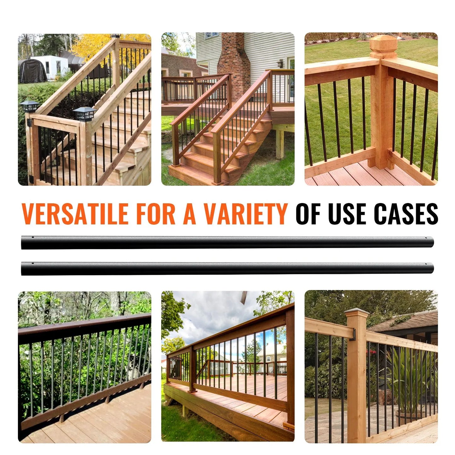 Staircase Metal Balusters, 3/4'' Round x 32'' Long Aluminum Decorative Banister Spindles, 101 Pack Deck Baluster with Screws, Classic Hollow Deck Railing Satin Black Powder Coated for Porch - Image 6