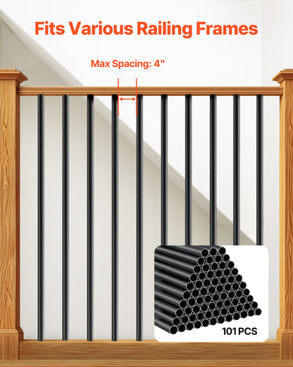 Staircase Balusters 101 Pack, 660 mm Aluminum Stair Balusters, 19 mm Water-Proof Round Metal Spindle Railing, Hollow Deck Railing with Rail Caps & Screws for Stairs, Porch, Patio, Matte Black - Image 4