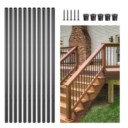 Staircase Balusters 101 Pack, 660 mm Aluminum Stair Balusters, 19 mm Water-Proof Round Metal Spindle Railing, Hollow Deck Railing with Rail Caps & Screws for Stairs, Porch, Patio, Matte Black - Image 9