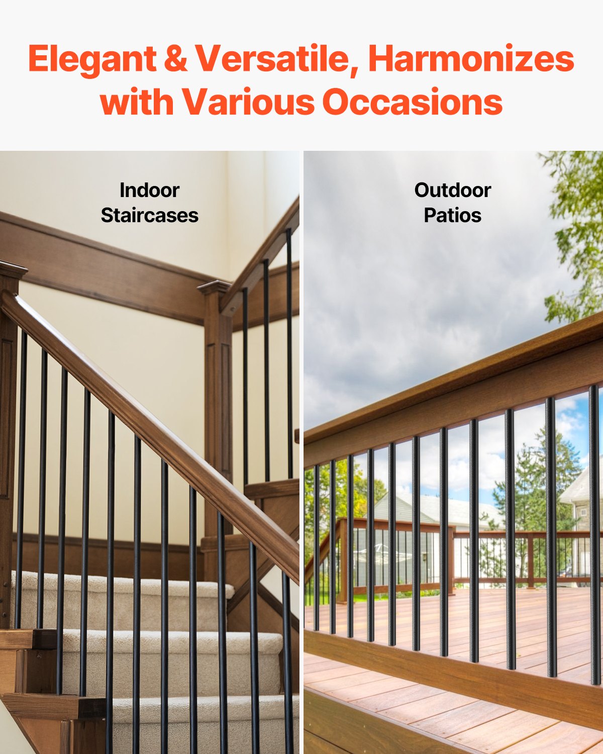 Staircase Balusters 101 Pack, 32 In Aluminum Stair Balusters, 3/4 In Water-Proof Round Metal Spindle Railing, Hollow Deck Railing with Rail Caps & Screws for Stairs, Porch, Patio, Fence, Black - Image 5