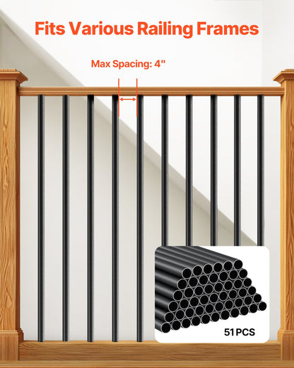 Staircase Balusters 51 Pack, 813 mm Aluminum Stair Balusters, 19 mm Water-Proof Round Metal Spindle Railing, Hollow Deck Railing with Rail Caps & Screws for Stairs, Porch, Patio, Matte Black - Image 4