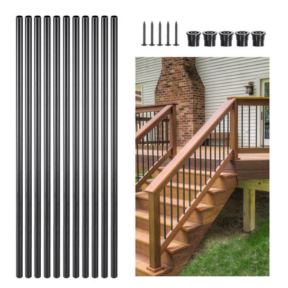 Staircase Balusters 51 Pack, 813 mm Aluminum Stair Balusters, 19 mm Water-Proof Round Metal Spindle Railing, Hollow Deck Railing with Rail Caps & Screws for Stairs, Porch, Patio, Matte Black - Image 9