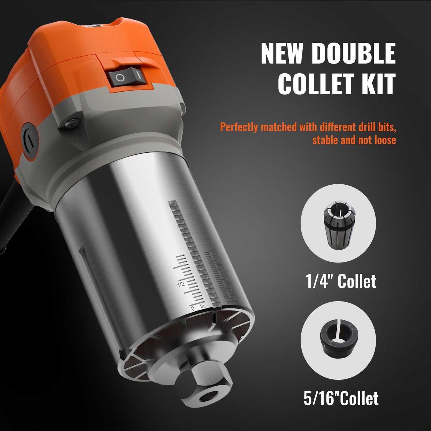 Wood Router, 1.25HP 800W, Compact Wood Trimmer Router Tool, 30000RPM Max Speed 6 Variable Speeds, with 1/4'' & 5/16'' Collets 12 PCs Milling Cutters Dust Hood, for Woodworking Slotting Trimming - Image 5