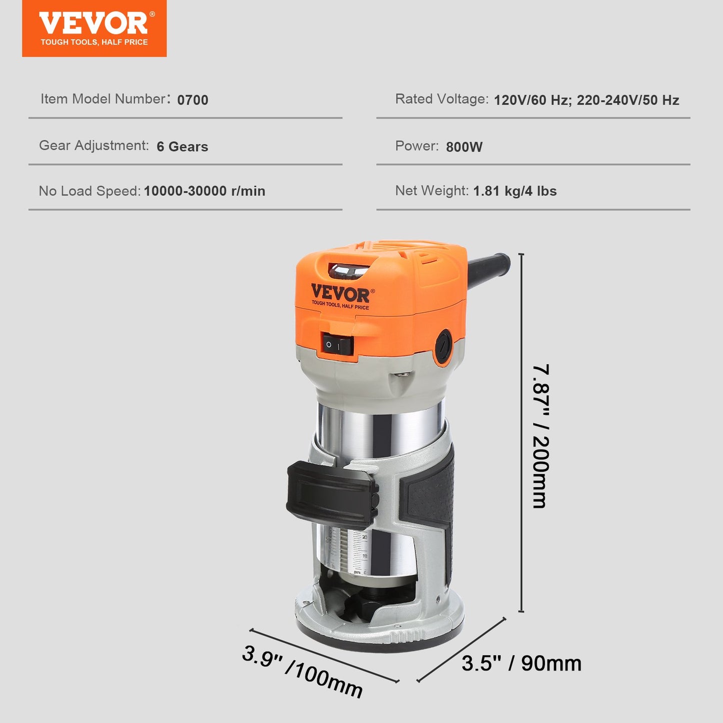 Wood Router, 1.25HP 800W, Compact Wood Trimmer Router Tool, 30000RPM Max Speed 6 Variable Speeds, with 1/4'' & 5/16'' Collets 12 PCs Milling Cutters Dust Hood, for Woodworking Slotting Trimming - Image 7