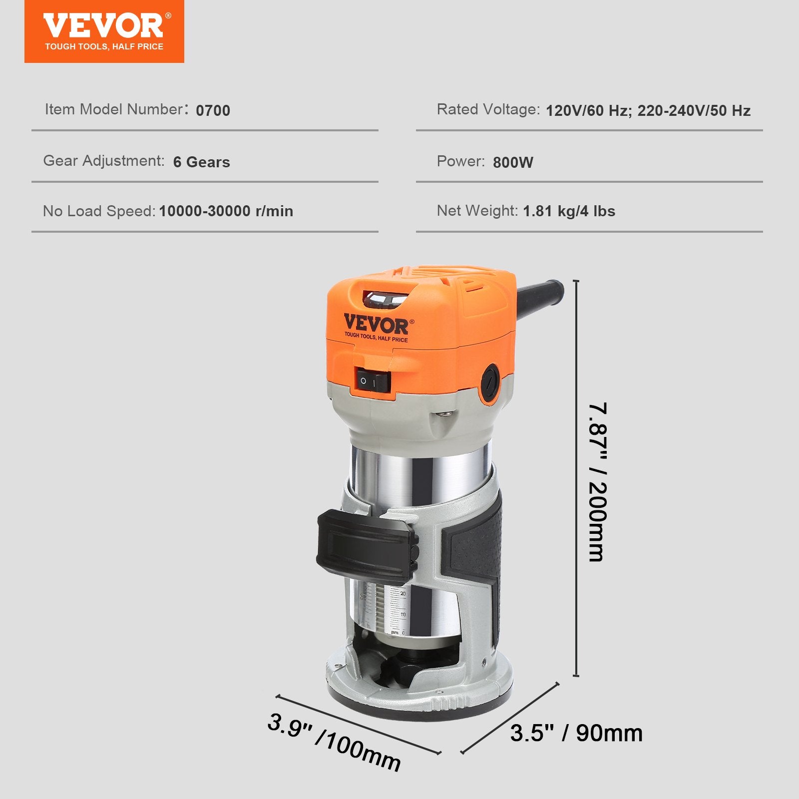 Wood Router, 1.25HP 800W, Compact Wood Trimmer Router Tool, 30000RPM Max Speed 6 Variable Speeds, with 1/4'' & 5/16'' Collets 12 PCs Milling Cutters Dust Hood, for Woodworking Slotting Trimming - Image 7
