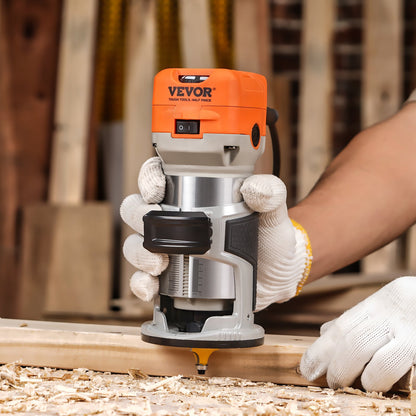 Wood Router, 1.25HP 800W, Compact Wood Trimmer Router Tool, 30000RPM Max Speed 6 Variable Speeds, with 1/4'' & 5/16'' Collets 12 PCs Milling Cutters Dust Hood, for Woodworking Slotting Trimming - Image 8