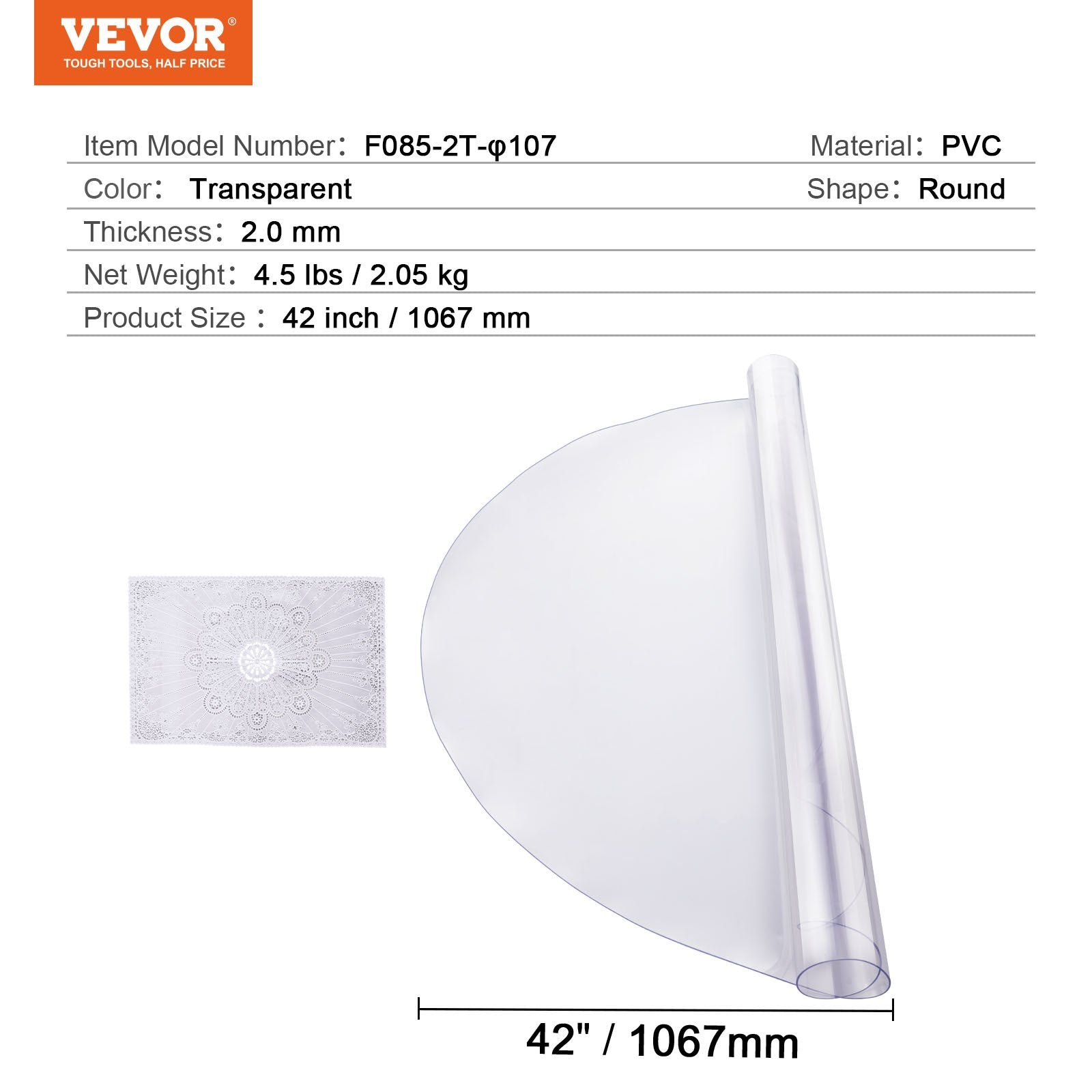 Plastic Table Cover, 42 x 42 Inch 2.0 mm Thick Clear Table Protector, Round PVC Desk Mat, Waterproof & Easy Cleaning Desk Pad Tablecloth, for Office Dresser Dining Room Table Night Stand - Image 7