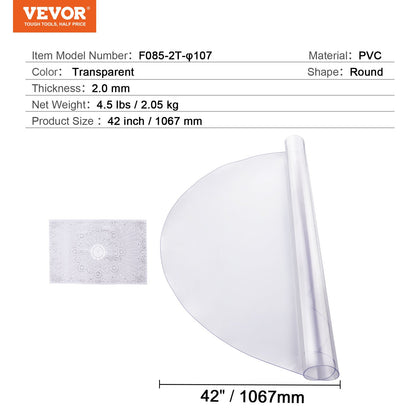 Plastic Table Cover, 42 x 42 Inch 2.0 mm Thick Clear Table Protector, Round PVC Desk Mat, Waterproof & Easy Cleaning Desk Pad Tablecloth, for Office Dresser Dining Room Table Night Stand - Image 7