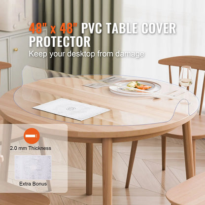 Plastic Table Cover, 48 x 48 Inch 2.0 mm Thick Clear Table Protector, Round PVC Desk Mat, Waterproof & Easy Cleaning Desk Pad Tablecloth, for Office Dresser Dining Room Table Night Stand - Image 2