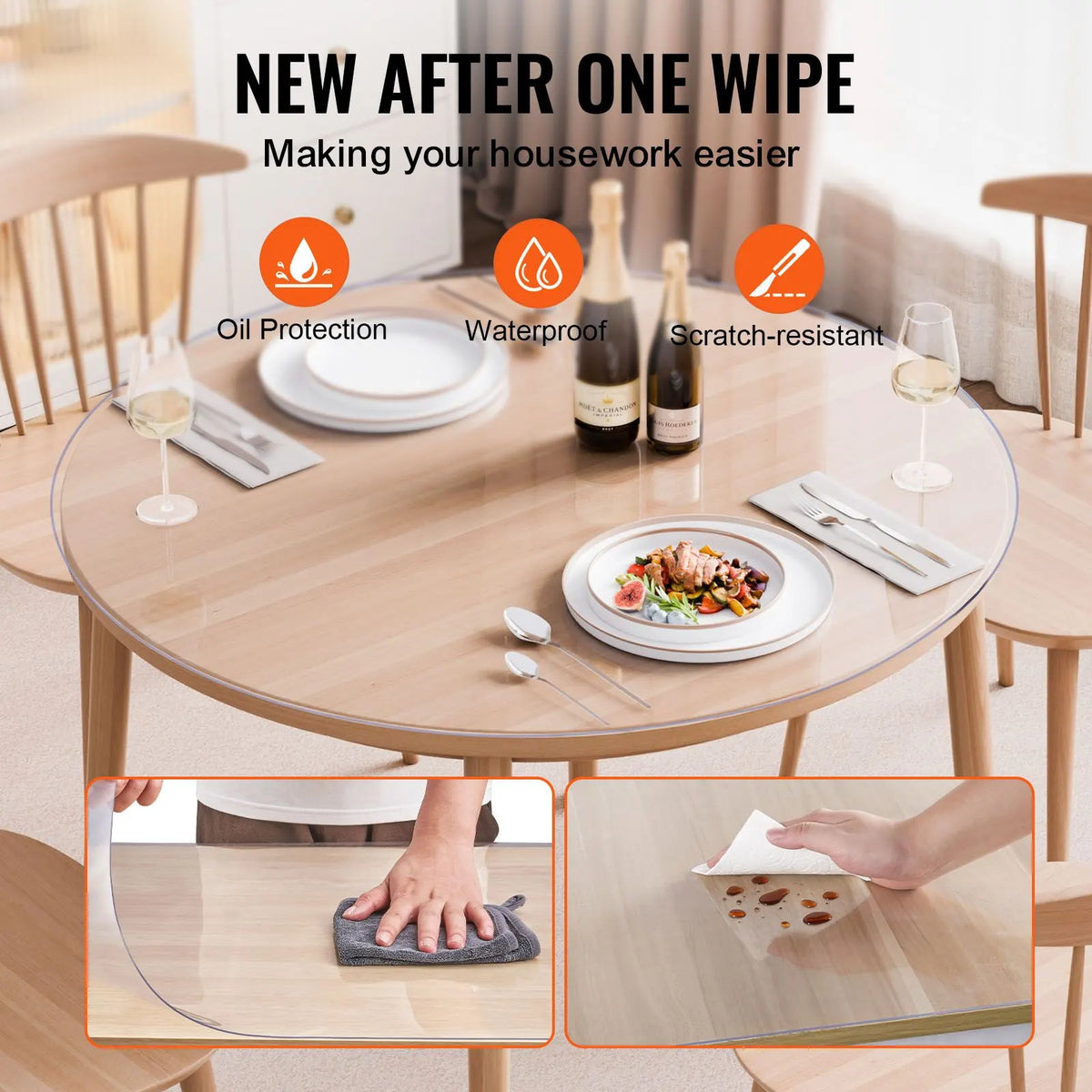 Plastic Table Cover, 48 x 48 Inch 2.0 mm Thick Clear Table Protector, Round PVC Desk Mat, Waterproof & Easy Cleaning Desk Pad Tablecloth, for Office Dresser Dining Room Table Night Stand - Image 4