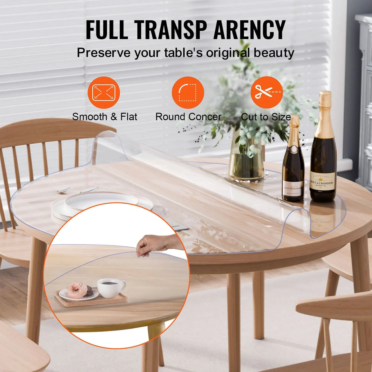 Plastic Table Cover, 48 x 48 Inch 2.0 mm Thick Clear Table Protector, Round PVC Desk Mat, Waterproof & Easy Cleaning Desk Pad Tablecloth, for Office Dresser Dining Room Table Night Stand - Image 5