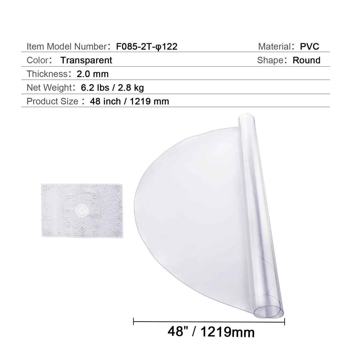 Plastic Table Cover, 48 x 48 Inch 2.0 mm Thick Clear Table Protector, Round PVC Desk Mat, Waterproof & Easy Cleaning Desk Pad Tablecloth, for Office Dresser Dining Room Table Night Stand - Image 7