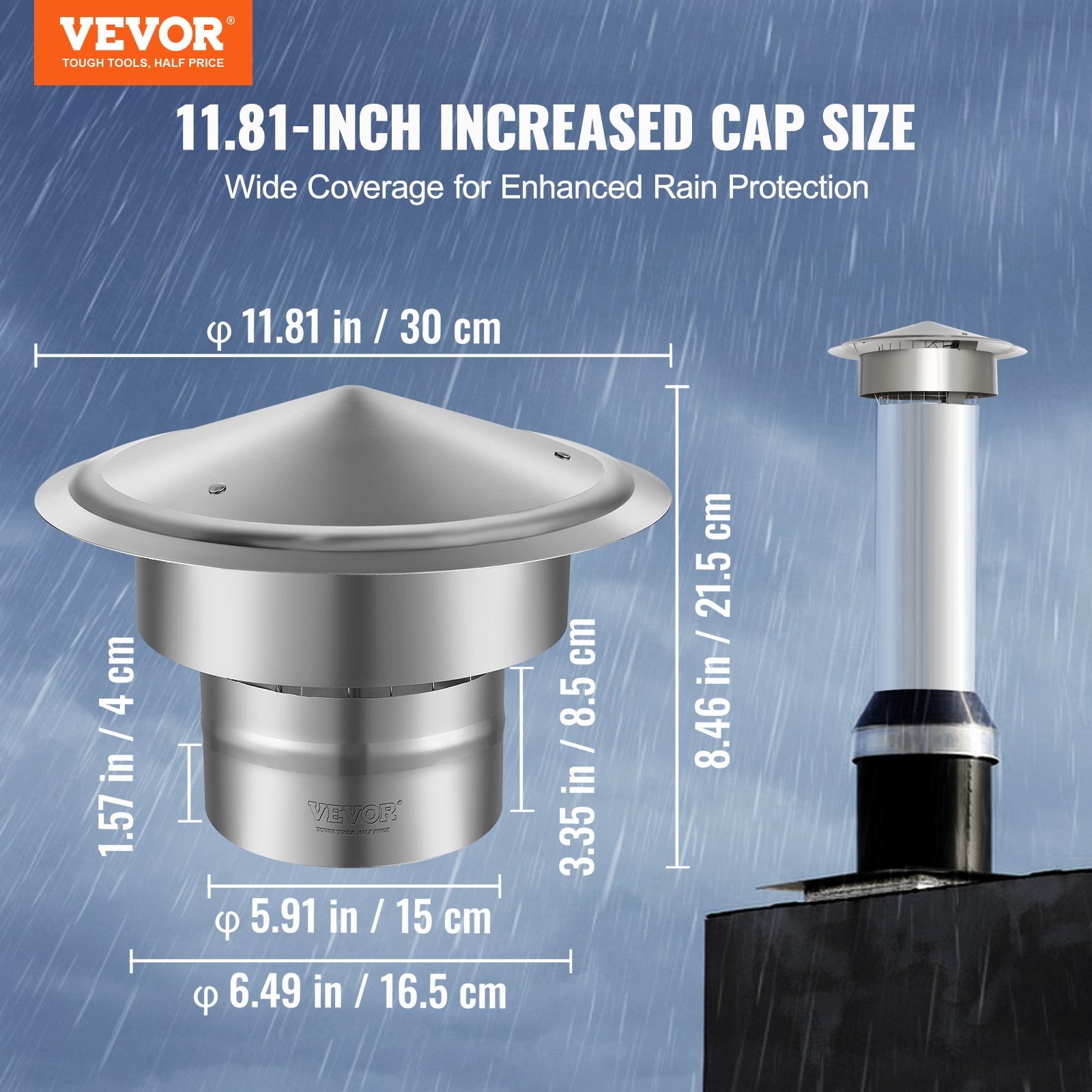 Chimney Cap 6-inch 304 Stainless Steel Round Roof Rain Cap Cover Silver - Image 2