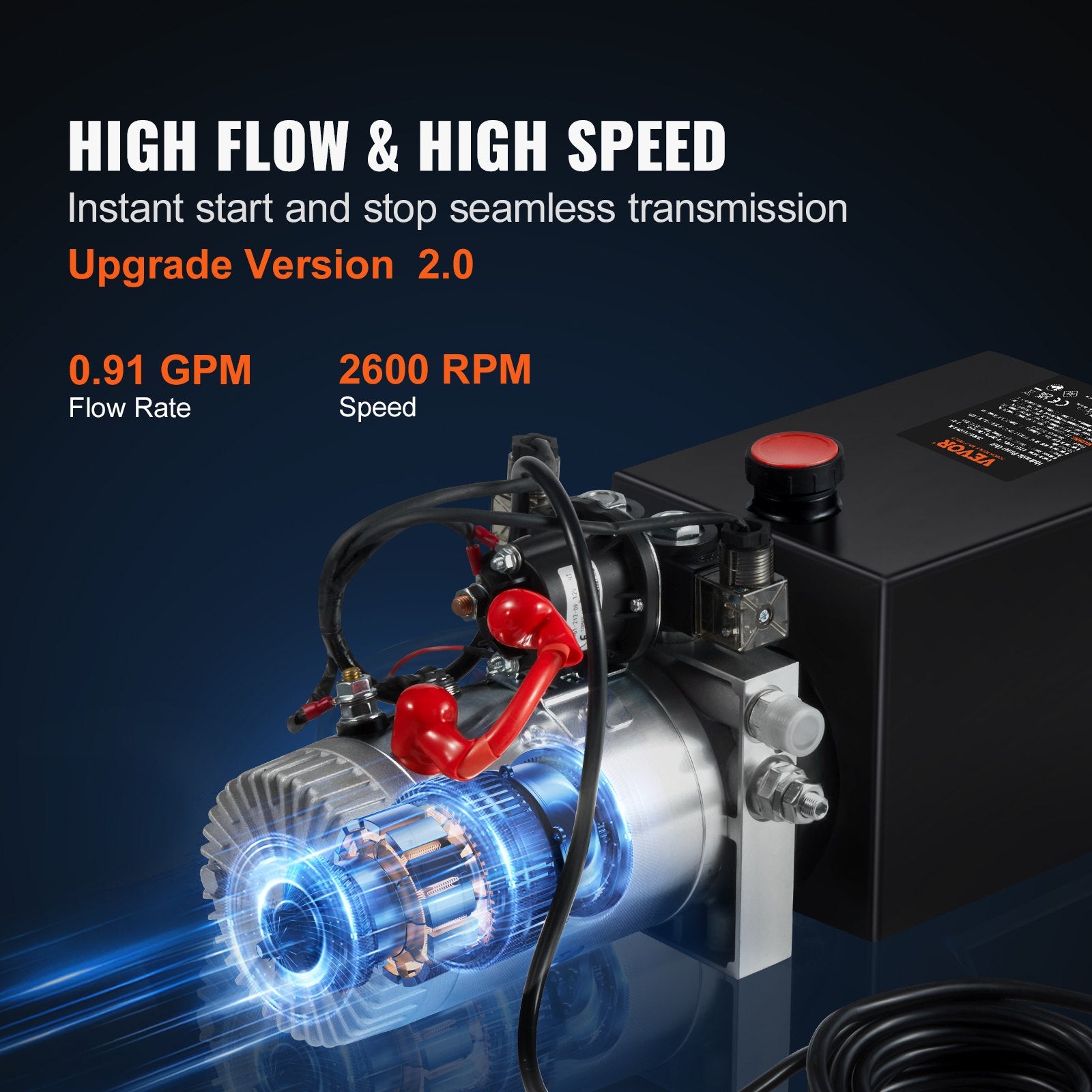 Hydraulic Pump, 10 Quart Hydraulic Power Unit, Double Acting Dump Trailer Pump, 0.91 GPM Flow Rate, 3200 PSI Max Relief Pressure, DC 12V Hydraulic Pump for Dump Trailer Car Lifting - Image 4
