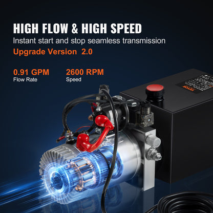 Hydraulic Pump, 10 Quart Hydraulic Power Unit, Double Acting Dump Trailer Pump, 0.91 GPM Flow Rate, 3200 PSI Max Relief Pressure, DC 12V Hydraulic Pump for Dump Trailer Car Lifting - Image 4