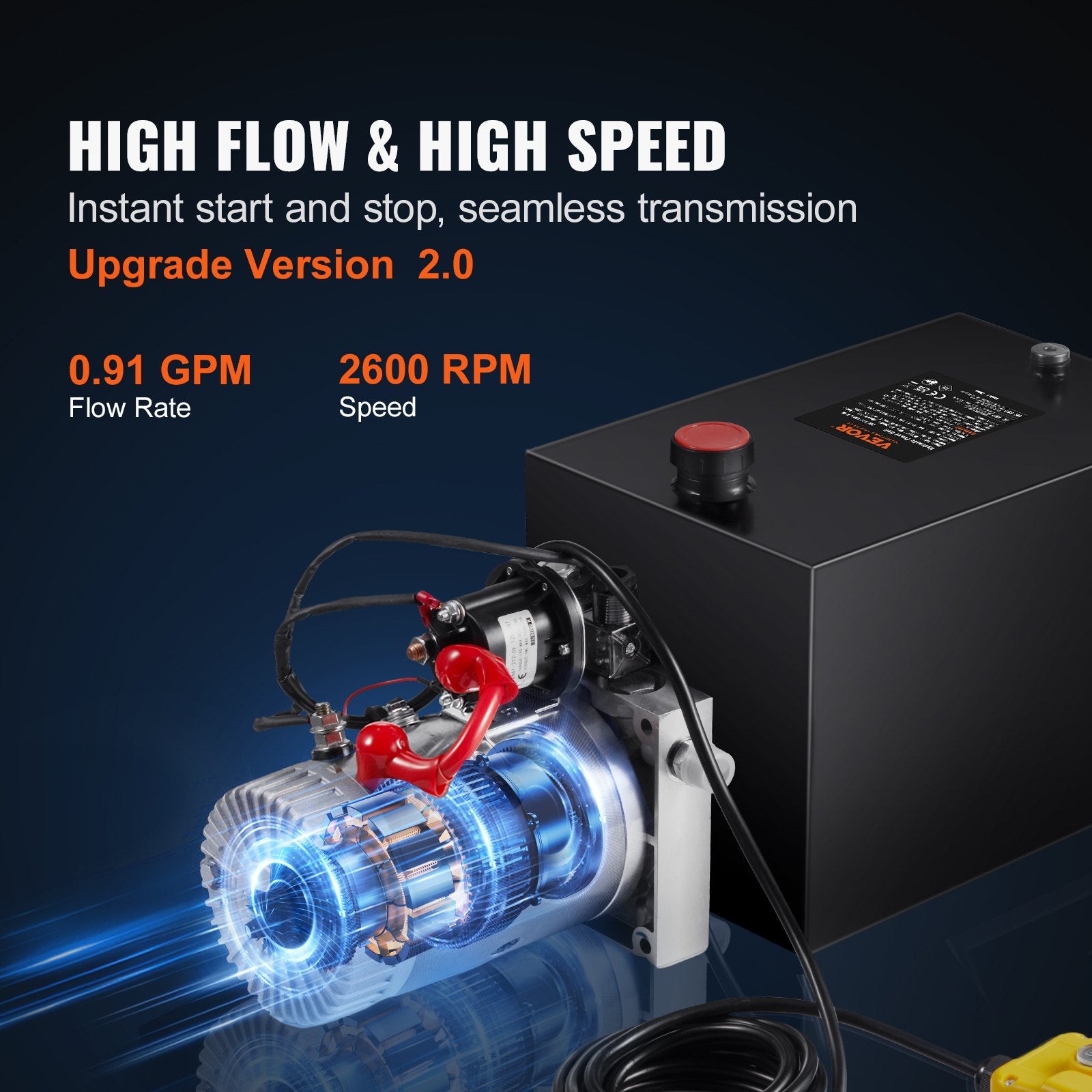 Hydraulic Pump, 8 Quart Hydraulic Power Unit, Single Acting Dump Trailer Pump, 0.91 GPM Flow Rate, 3200 PSI Max Relief Pressure, DC 12V Hydraulic Pump for Dump Trailer Car Lifting - Image 4