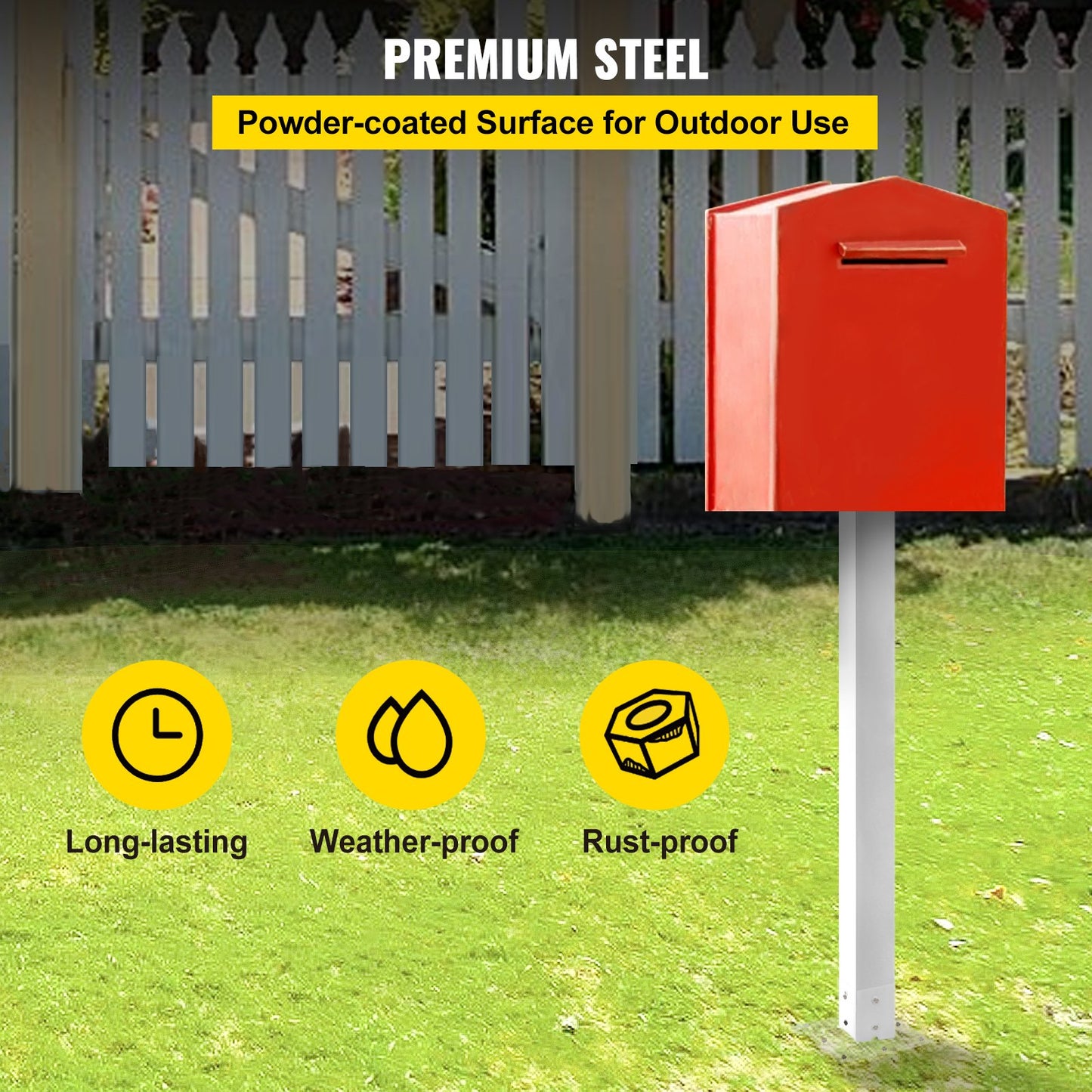Mailbox Post, 43\" High Mailbox Stand, White Powder-Coated Mail Box Post Kit, Q235 Steel Post Stand Surface Mount Post for Sidewalk and Street Curbside, Universal Mail Post for Outdoor Mailbox - Image 2