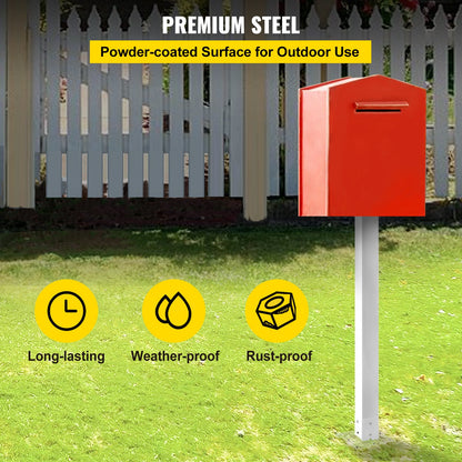 Mailbox Post, 43\" High Mailbox Stand, White Powder-Coated Mail Box Post Kit, Q235 Steel Post Stand Surface Mount Post for Sidewalk and Street Curbside, Universal Mail Post for Outdoor Mailbox - Image 2