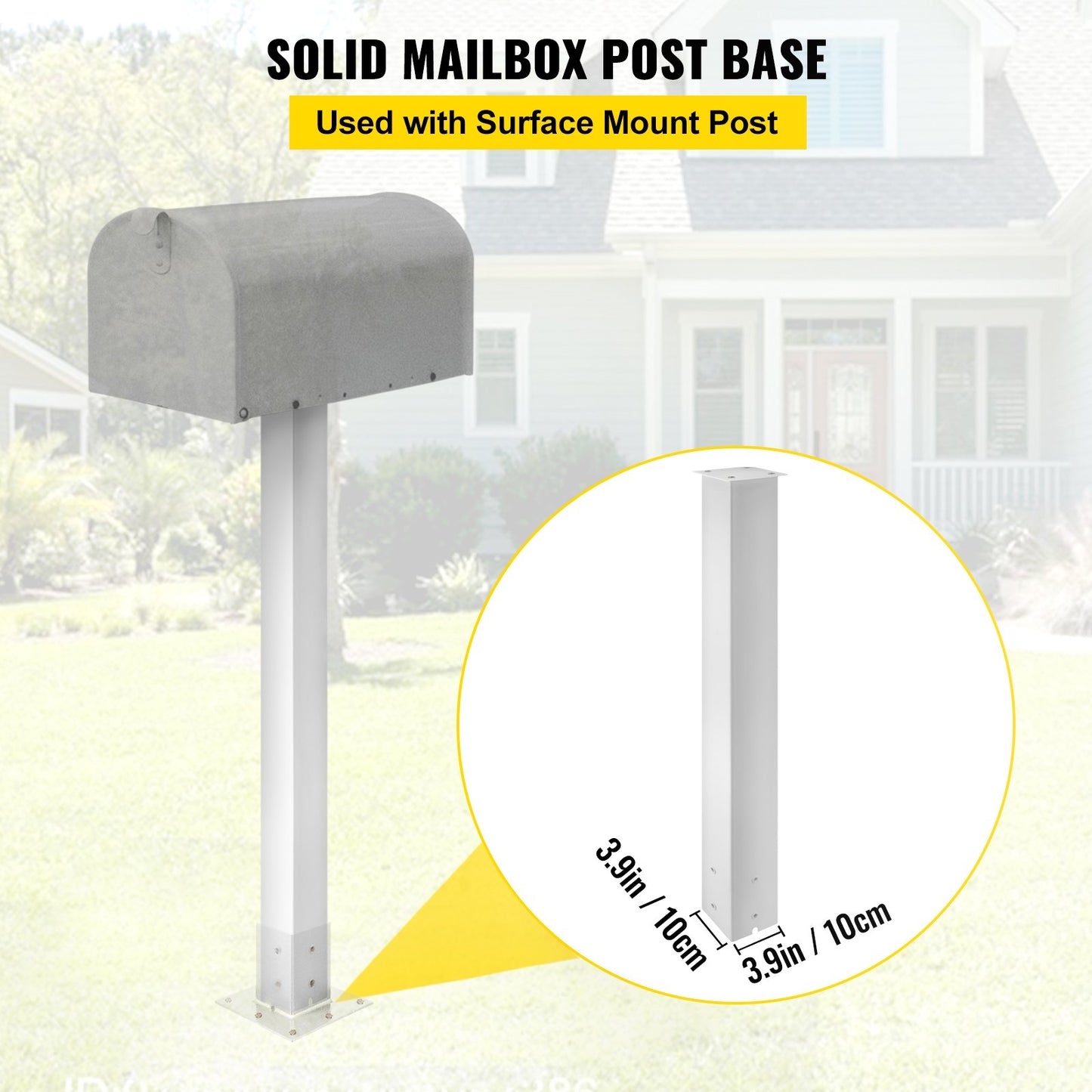 Mailbox Post, 43\" High Mailbox Stand, White Powder-Coated Mail Box Post Kit, Q235 Steel Post Stand Surface Mount Post for Sidewalk and Street Curbside, Universal Mail Post for Outdoor Mailbox - Image 3