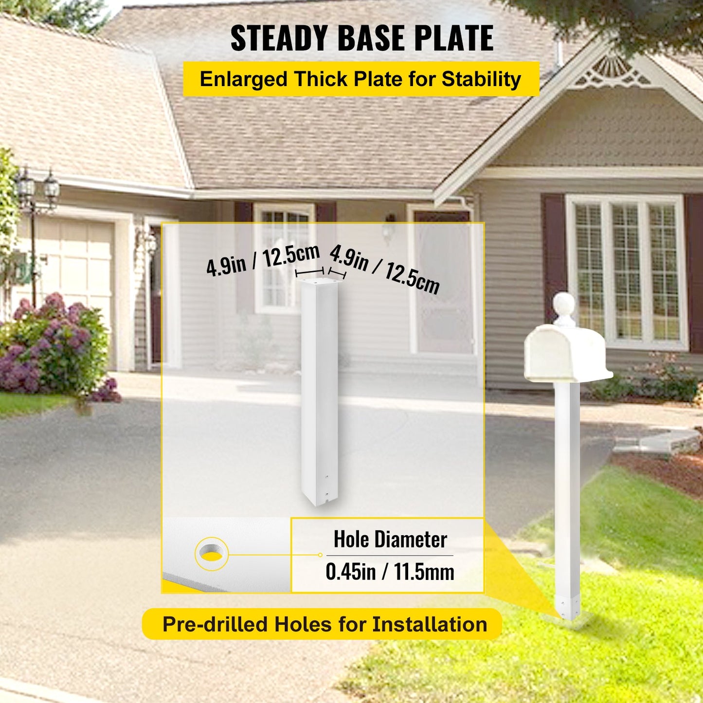 Mailbox Post, 43\" High Mailbox Stand, White Powder-Coated Mail Box Post Kit, Q235 Steel Post Stand Surface Mount Post for Sidewalk and Street Curbside, Universal Mail Post for Outdoor Mailbox - Image 6
