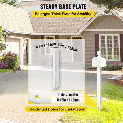Mailbox Post, 43\" High Mailbox Stand, White Powder-Coated Mail Box Post Kit, Q235 Steel Post Stand Surface Mount Post for Sidewalk and Street Curbside, Universal Mail Post for Outdoor Mailbox - Image 6