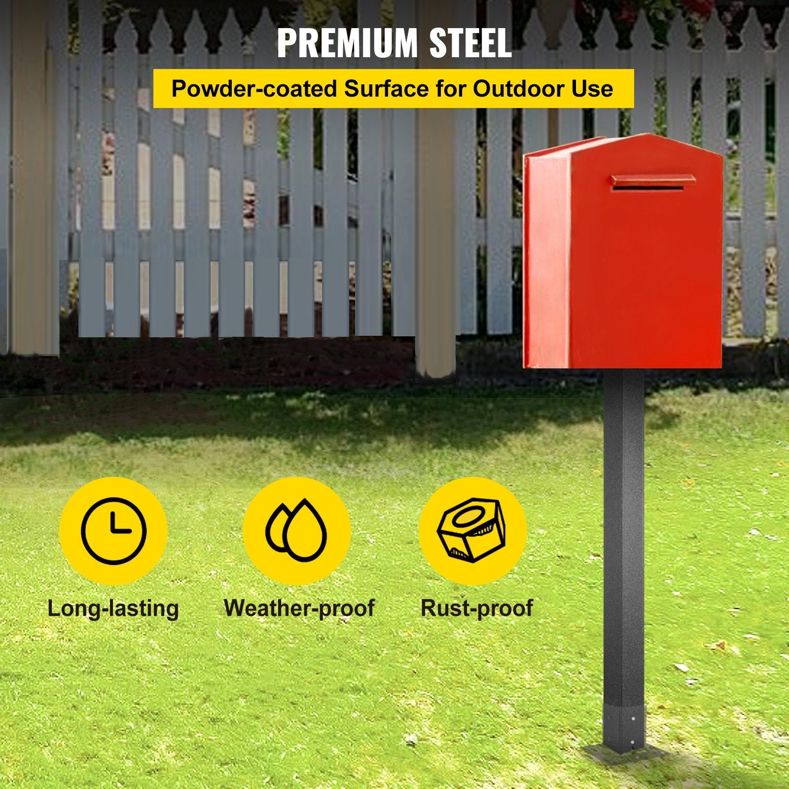 Mailbox Post Stand Mail Box Post 43" Black Powder-Coated Steel for Outdoor - Image 2