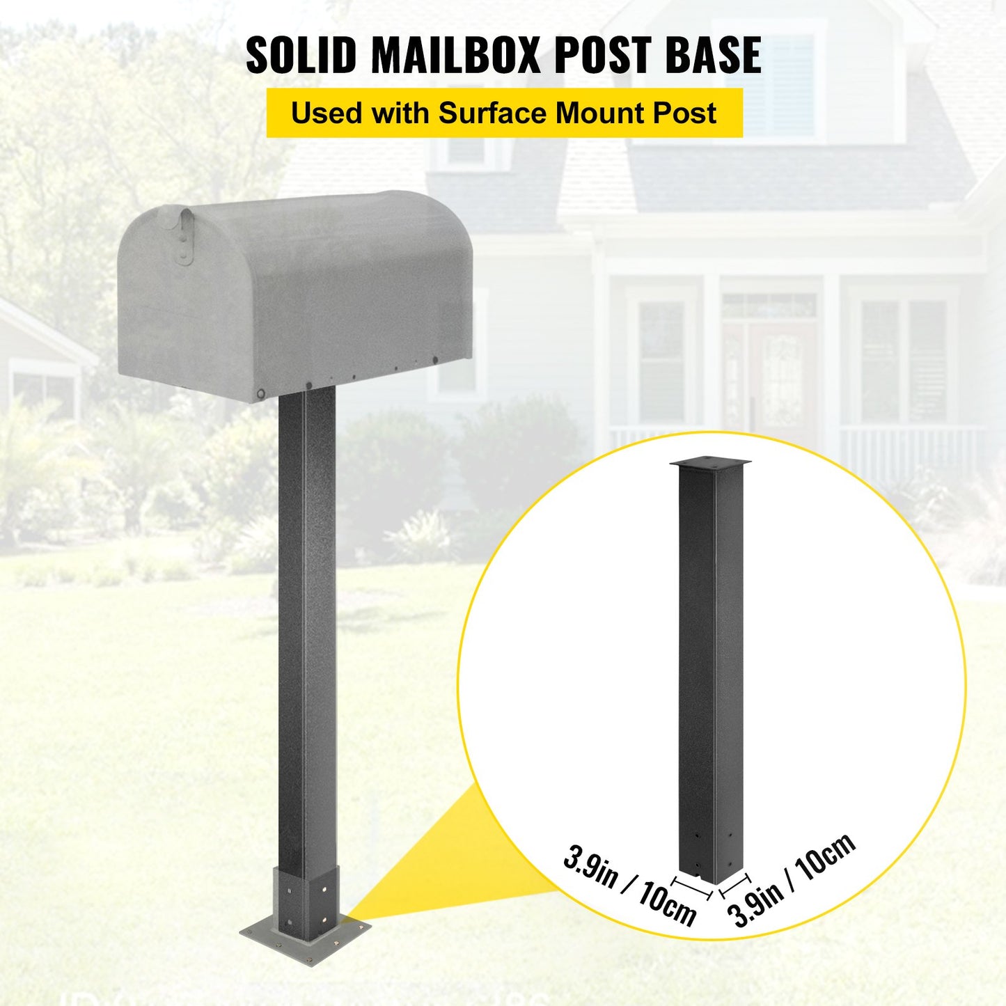 Mailbox Post Stand Mail Box Post 43" Black Powder-Coated Steel for Outdoor - Image 3