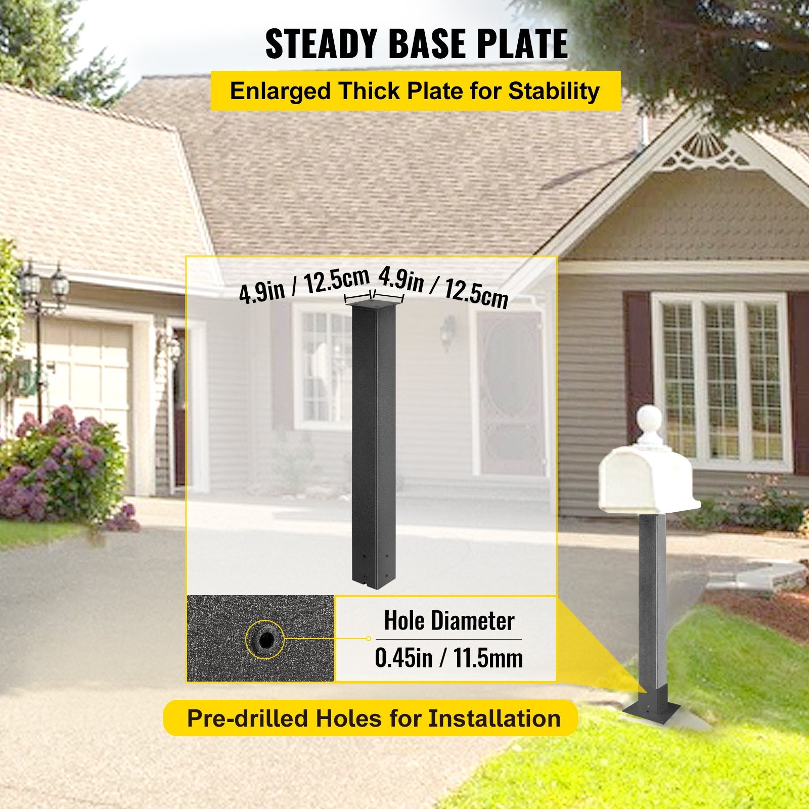 Mailbox Post Stand Mail Box Post 43" Black Powder-Coated Steel for Outdoor - Image 6