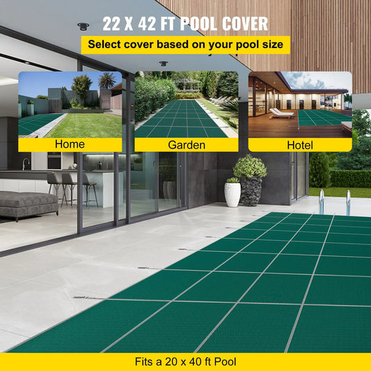 Pool Safety Cover Fits 20x40ft Rectangle Inground Safety Pool Cover Green Mesh with 4x8ft Center End Steps Solid Pool Safety Cover for Swimming Pool Winter Safety Cover - Image 2
