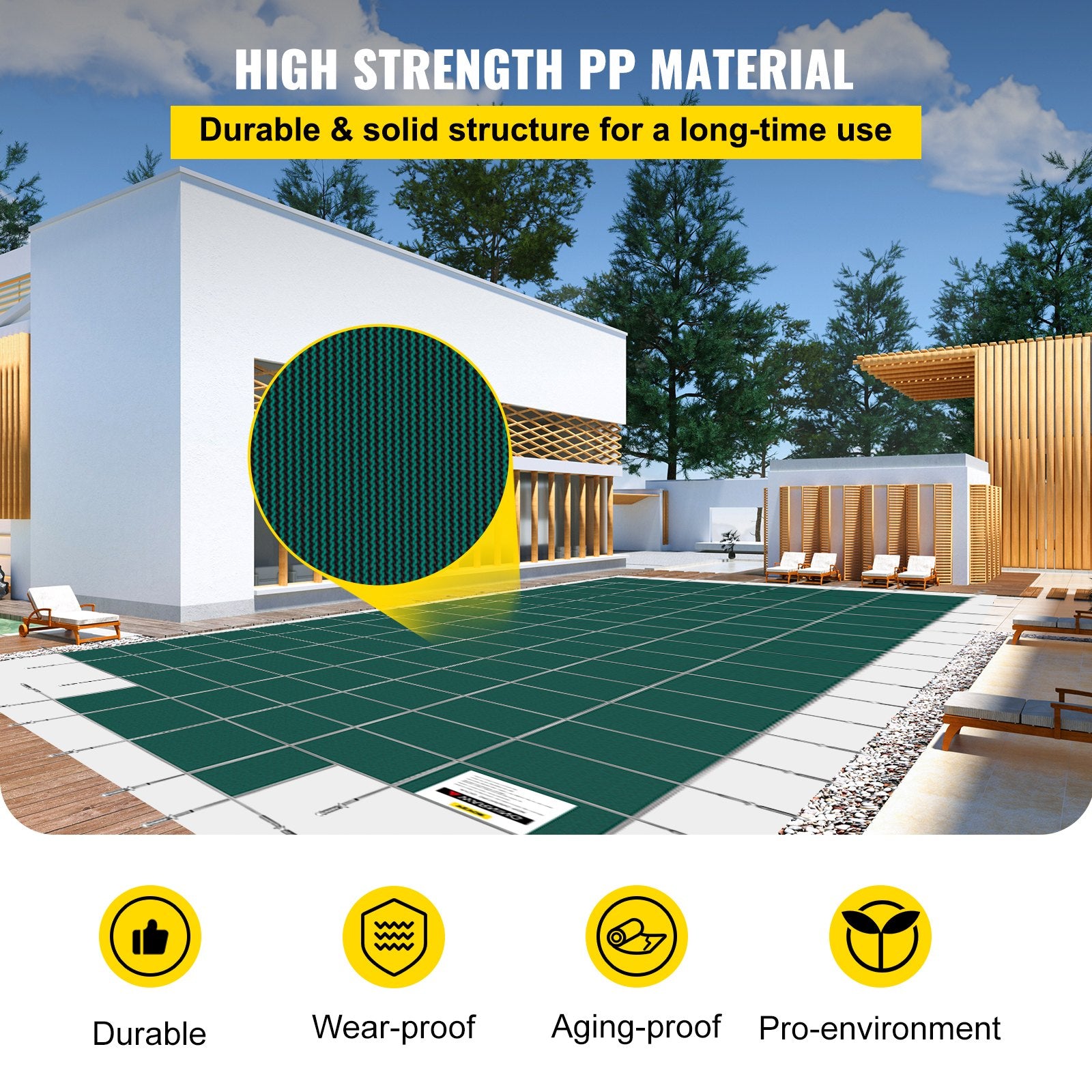 Pool Safety Cover Fits 20x40ft Rectangle Inground Safety Pool Cover Green Mesh with 4x8ft Center End Steps Solid Pool Safety Cover for Swimming Pool Winter Safety Cover - Image 3