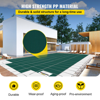 Pool Safety Cover Fits 20x40ft Rectangle Inground Safety Pool Cover Green Mesh with 4x8ft Center End Steps Solid Pool Safety Cover for Swimming Pool Winter Safety Cover - Image 3