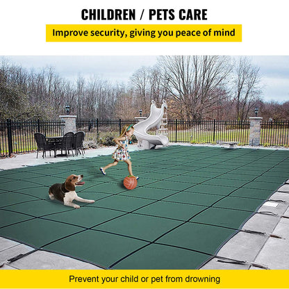 Pool Safety Cover Fits 20x40ft Rectangle Inground Safety Pool Cover Green Mesh with 4x8ft Center End Steps Solid Pool Safety Cover for Swimming Pool Winter Safety Cover - Image 5