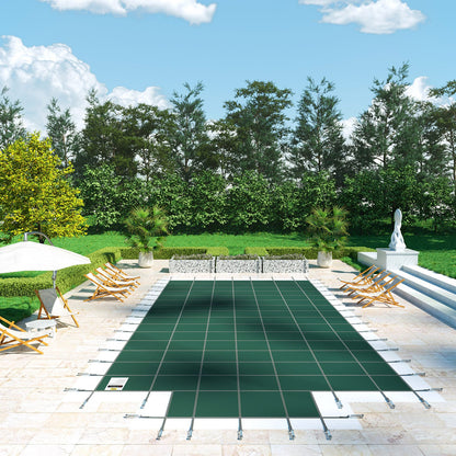 Pool Safety Cover Fits 20x40ft Rectangle Inground Safety Pool Cover Green Mesh with 4x8ft Center End Steps Solid Pool Safety Cover for Swimming Pool Winter Safety Cover - Image 8