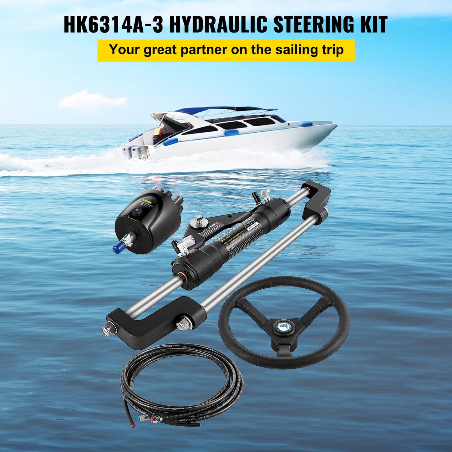 Hydraulic Boat Steering Kit, 300HP Hydraulic Steering Kit Helm Pump, Hydraulic Outboard Steeing Kit with 4267 mm Hydraulic Steering Hose for Boat Steering System - Image 2