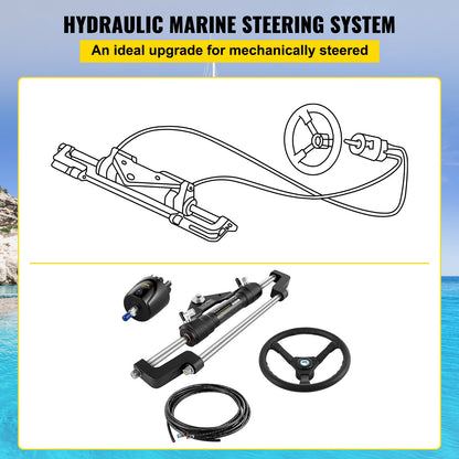 Hydraulic Boat Steering Kit, 300HP Hydraulic Steering Kit Helm Pump, Hydraulic Outboard Steeing Kit with 4267 mm Hydraulic Steering Hose for Boat Steering System - Image 3