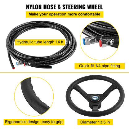 Hydraulic Boat Steering Kit, 300HP Hydraulic Steering Kit Helm Pump, Hydraulic Outboard Steeing Kit with 4267 mm Hydraulic Steering Hose for Boat Steering System - Image 6