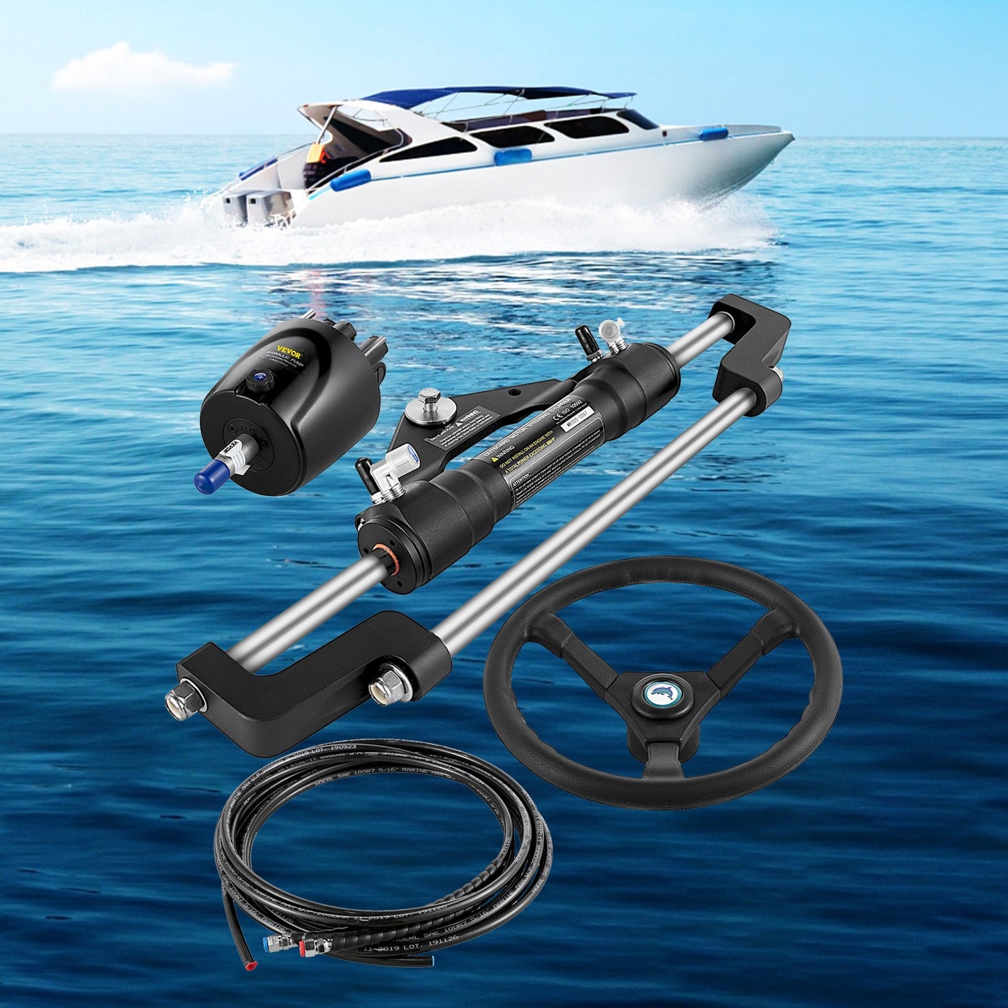Hydraulic Boat Steering Kit, 300HP Hydraulic Steering Kit Helm Pump, Hydraulic Outboard Steeing Kit with 4267 mm Hydraulic Steering Hose for Boat Steering System - Image 8