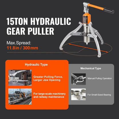 Hydraulic Gear Puller 15 Ton Wheel Pulley Bearing 2 or 3-Jaw with Case - Image 2