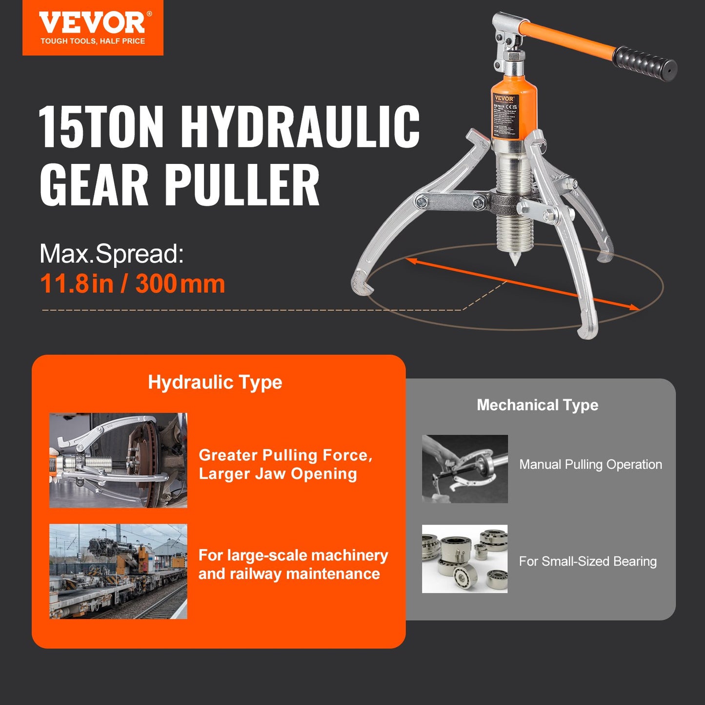 Hydraulic Gear Puller 15 Ton Wheel Pulley Bearing 2 or 3-Jaw with Case - Image 2