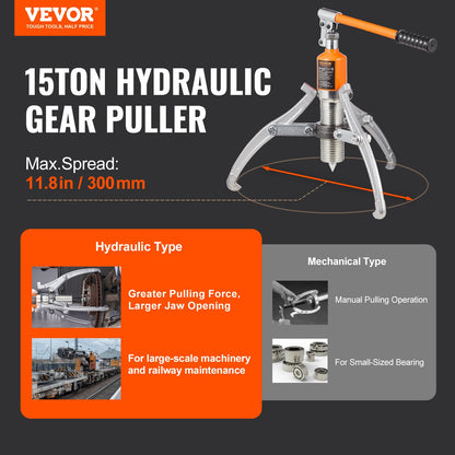 Hydraulic Gear Puller 15 Ton Wheel Pulley Bearing 2 or 3-Jaw with Case - Image 2