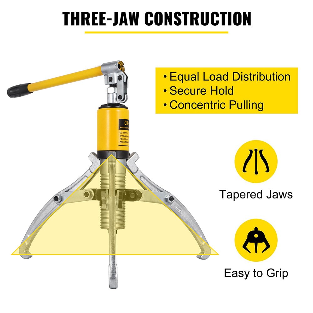 Hydraulic Gear Puller, 15 Ton Max. Capacity Hydraulic Puller, 2 or 3 Jaws Bearing Hub Separator, 3.9"- 11.8" Hydraulic Puller Separator Tool for Pulling Hubs, Flanges, Gears, Bearings - Image 6
