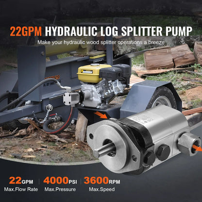 Hydraulic Log Splitter Pump, 22GPM, 2 Stage 4000PSI Wood Log Splitter Pump, 1'' Inlet 3/4'' NPT Outlet 3600 RPM Aluminum Hydraulic Gear Pump, for Small Engine Mounting Log Splitters Snowplow - Image 2
